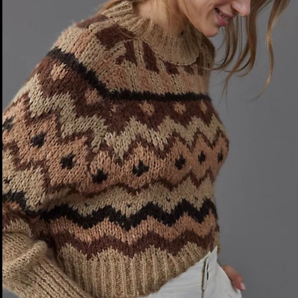 Anthropologie Tan and Black Patterned Sweater